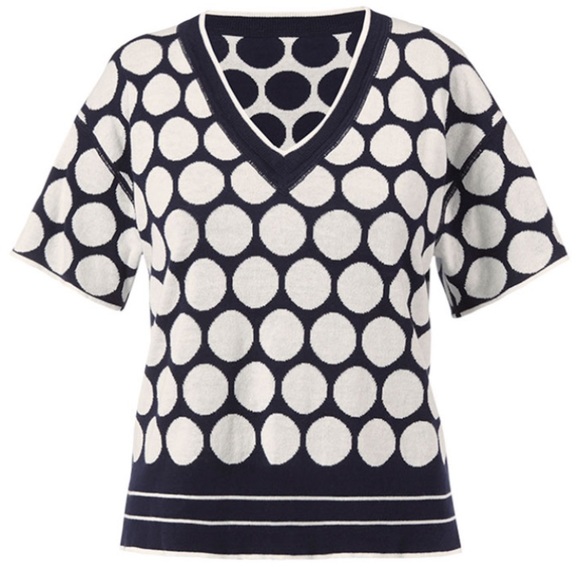 cabi NWOT Volley Pullover, Navy/White Polka Dot, SMALL, Reversible, Spring 2020 - Picture 3 of 6